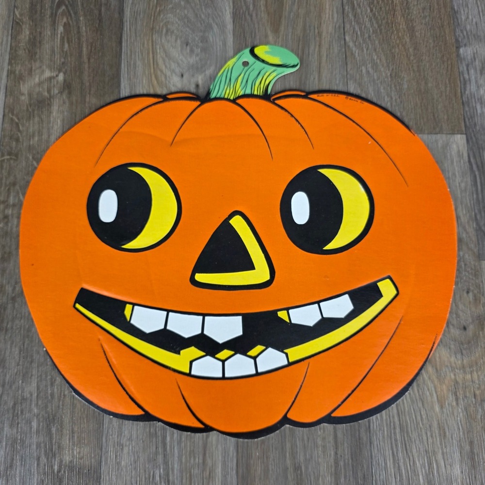 Vintage Beistle‎ Halloween Pumpkin Decoration USA Made Retro Jack O Lantern
